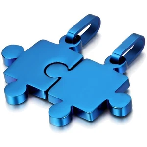 Edelstahl Partnerhalsketten mit gravierbarem Puzzle Design - 2PCS Geschenkset - Bild 1 von 1