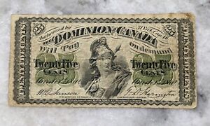 1870 Dominion of Canada 25 Cents Note. VF Condition.