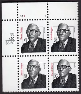 Scott #3426 Claude Pepper (Senator) Plate Block of 4 Stamps - MNH - Picture 1 of 1