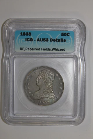 1838 CAPPED BUST HALF DOLLAR 50 CENT ICG AU53 Cover