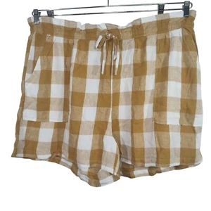 Who What Wear Shorts Brown Gingham Plaid Women Size 1X Linen Rayon Pullon NEW - Picture 1 of 7