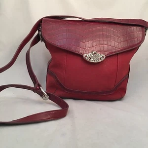 Coldwater Creek Red Suede Croc Print Leather Crossbody Shoulder Bag Handbag Tote - Picture 1 of 8