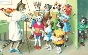 CARTOLINA ANTROPOMORFA VINTAGE HARTUNG MAINZER GATTI PRATICA CORO 052225 U - Foto 1 di 2