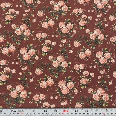 Vintage Peter Pan Fabrics Florals on Burgundy Brown Cotton by the HALF YARD