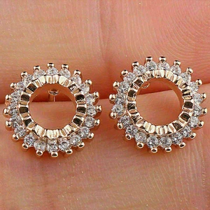 1.60 Ct Round Diamond Simulated Circle Cluster Stud Earrings 14K Rose Gold Over - Picture 1 of 3