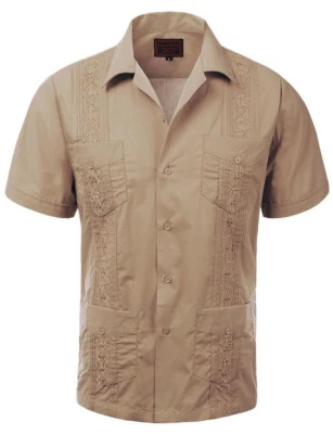 Camisa social masculina casual manga curta casamento praia cubana Guayabera - Imagem 1 de 2
