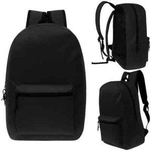 17" Basic   Backpack Black Color- Bulk Case of 24 - Picture 1 of 3