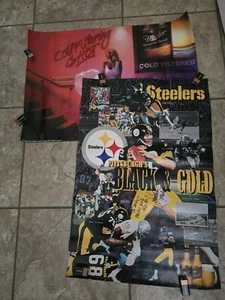 Pittsburgh Steelers Super Bowl SIGNED MILLER GIRLS Beer Black & Gold POSTER Lot - Picture 1 of 12