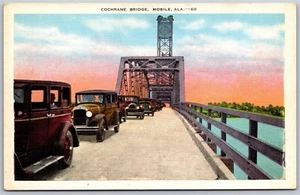Cartolina d'epoca mobile Alabama AL Cochrane Bridge vecchie auto anni '30 vista lino - Foto 1 di 2