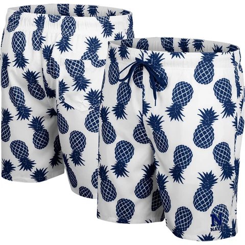 Men's Colosseum White Navy Midshipmen Pineapples Swim Shorts Cover