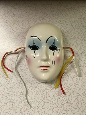 Máscara facial vintage de porcelana pintada de cerámica de Mardi Gras coleccionable colgante de pared Foto 1 de 2