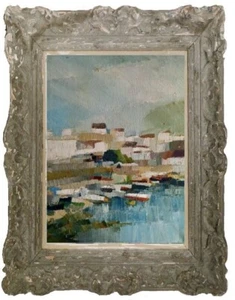 Tableau ancien huile toile paysage marin port bateaux Corse Dlg Nicolas de Stael - Photo 1/15