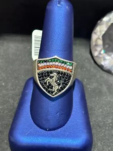 Ferrari Inspired Multicolor CZ & Horse Detail Ring Sz.10 925 Silver 10.9 Grams - Picture 1 of 8