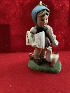 Vintage Plastic Hummel Style Christmas Holiday Ornament Girl  With Duck - Picture 1 of 3