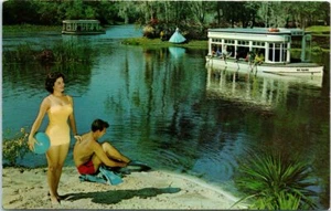 Traje de baño de río Silver Springs de barcos con fondo de vidrio famosos de postal de la década de 1950  - Imagen 1 de 2