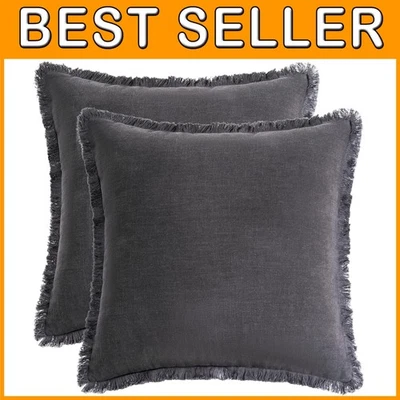 Rustic Natural Throw Pillow Covers - Set of 2, Dark Grey - Image 1 of 4