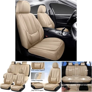Set completo coprisedili auto beige anteriori e posteriori impermeabili in pelle misura universale - Foto 1 di 10
