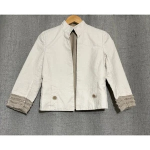Akris Jacket Women 6 Cream Brown Open Front Blazer Career Office Preppy - Picture 1 of 9