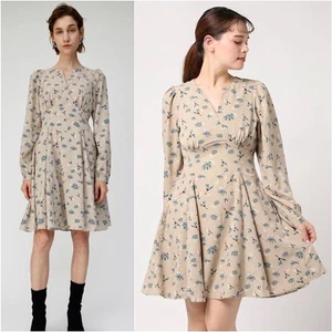 MOUSSY Floral Print Taupe Puff Long Sleeve Fit & Flare Dress Sz:1/Small $250 - Picture 1 of 13
