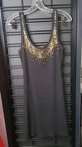 Moda International Tank Dress Size M Y2K VTG Gold Sequins On Black Knit - Picture 1 of 4