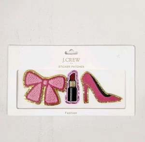 New J Crew Sticker Patches Stick Sew On Sealed Lipstick Bow 3 Pink Glittery - Picture 1 of 3