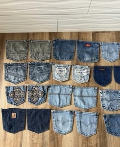 40 Denim Jean Back Pockets with Backing For Quilting Crafts sew Set 20 - Picture 1 of 4