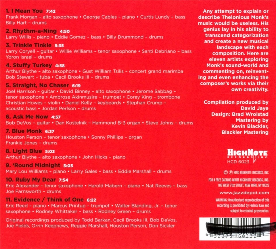 VARIOUS ARTISTS - MUSIC OF THE SPHERE: THE THELONIOUS MONK SONGBOOK [DIGIPAK] NE - Image 1 of 1