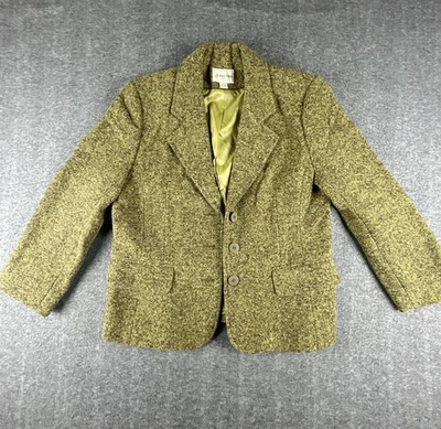 St Johns Bay Wool Blend Tweed Blazer Womens Sz 12 Green Lined Double Breasted - Image 1 of 4