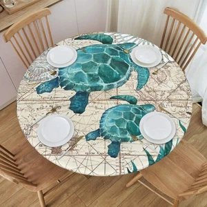 Fiokroo Sea Turtle Tablecloth with Elastic Edge, Round 42 (Round), - Picture 1 of 9
