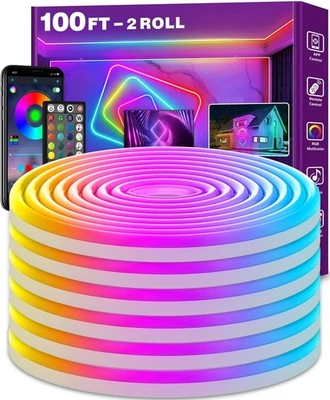 100Ft LED Neon Rope Lights, Music Sync Waterproof IP65 Outdoor/Indoor RGB Strip - Image 1 of 4