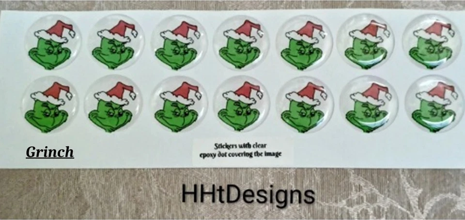 HHTDESIGNS Stickers 1" Round for Bottle caps. Includes Epoxy Dots. Lot Of 14