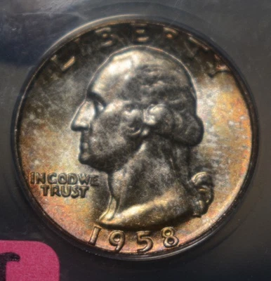 1958-P WASHINGTON SILVER QUARTER ANACS MS67 MINT SET TONED - Image 1 of 4