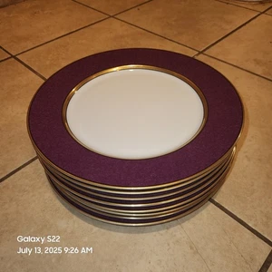 Fitz & Floyd Mouchetee Dark Purple Aubergine 8 Salad / Dessert Plates 7-1/2” - Picture 1 of 4