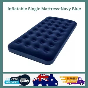 Navy Blue Single Inflatable Mattress Bed Guest Camping Blow Up Air Bed Sleeping - Picture 1 of 4