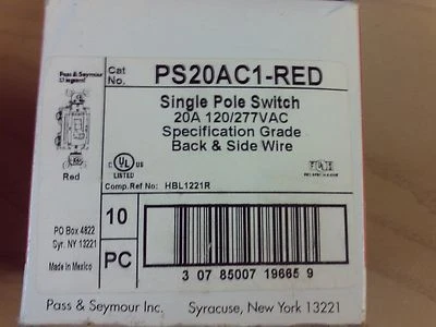 QTY 3 Pass & Seymour Legrand PS20AC1-RED Single Pole Switch #1B-1290-G10