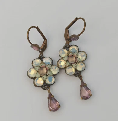 Pendientes Michal Negrin Cristal Flor Cuelga Gota Romántico Vintage Rosa Blanco 2" Foto 1 de 4