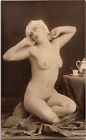French German Austrian full nude woman stretching original 1920s photo postcard