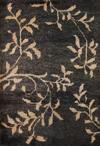 Black/ Beige Nature Print Moroccan Oriental Area Rug 5'x7' Jute Hand-knotted Rug