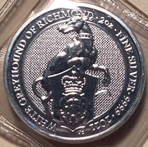 5 pounds Elizabeth II 2 oz .9999 Fine Silver White Greyhound of Richmond 2021 - Picture 1 of 2