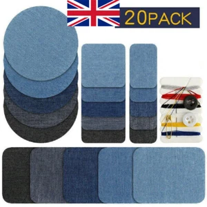 20pcs DIY Design Iron on Denim Fabric Patches Clothing Jeans Repair Kit 5 Colors - Picture 1 of 12