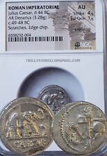 Julius Caesar AR Denarius Silver Elephant Roman Coin 49 BC - NGC AU Sharp