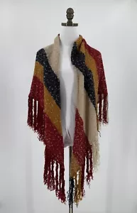 Free People Womens Multicolor Striped Textured Fringe Triangle Scarf - Picture 1 of 5