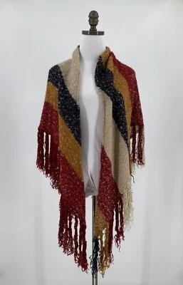 Free People Womens Multicolor Striped Textured Fringe Triangle Scarf - Image 1 of 4