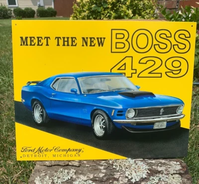 Ford Mustang Meet New Boss 429 Tin Metal Sign Muscle Car Auto Garage Classic - Image 1 of 4