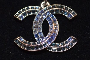 Chanel 15P Silver Colored Blue Rhinestone CC necklace 16 inches NIB - Picture 1 of 3