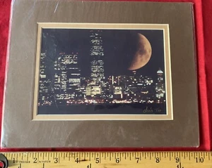 Vtg Signed Chris Tsopanoglou Seattle, Wa City Lights Moon Matted Photo 8”X 10” - Picture 1 of 3