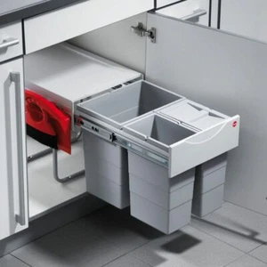 Hailo Raumspar-Tandem-Comfort Abfall Sammler Müll Eimer 3fach 40 Liter Grau - Bild 1 von 4