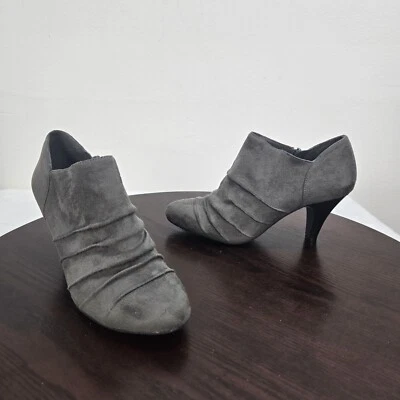 Laura Ashley Booties Women 7.5B Gray Faux Suede Ankle Boots Zip Up Casual - Image 1 of 4
