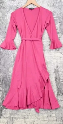 Isabella Oliver Maternity Hot Pink Wrap Dress, Ruffle Ended Sleeves/base, Sz 1 - Image 1 of 4