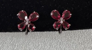 Original Swarovski silberfarbene rote Kristall Clip On Ohrringe - Bild 1 von 4